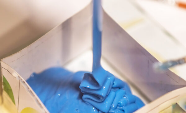 blue liquid silicone in a mold