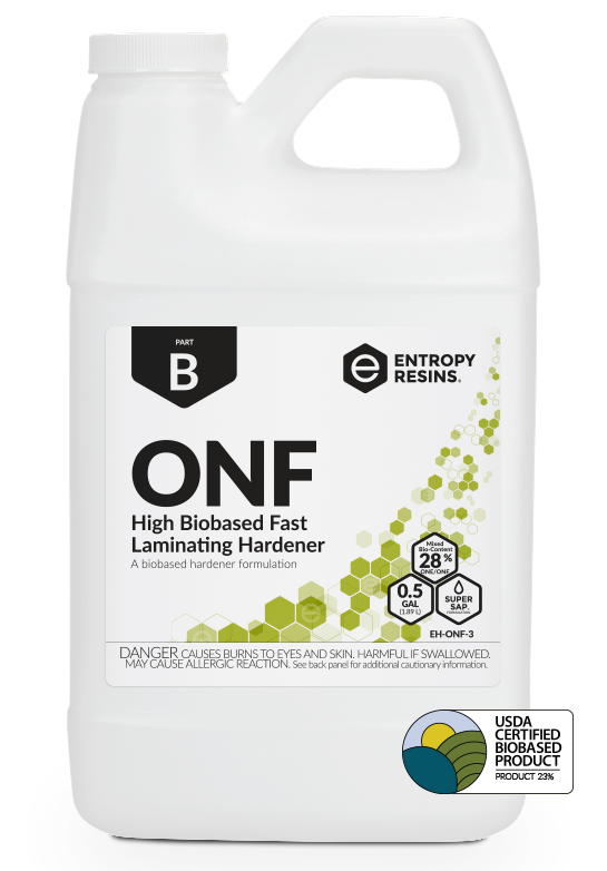 ONF High Biobased Fast Laminating Hardener is a USDA Certified Biobased Product by Entropy Resins