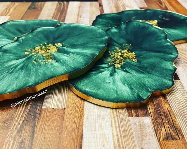 Mike Thomas (@michael_thomas_art) casted these richly colored, abstract coasters with Entropy CCR. We think they're a bit evocative of lilypads.