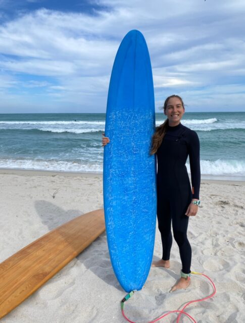 blue resin surfboard
