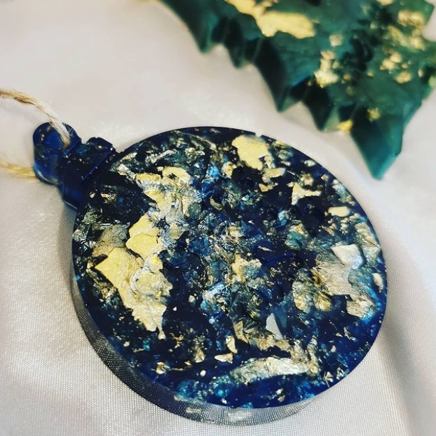 Blue and gold resin ornament