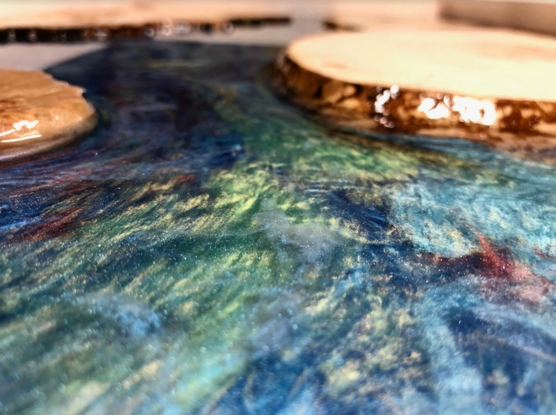 River of LIfe, a table (detail) in silver maple and Entropy CCR by Noah Witenstein.