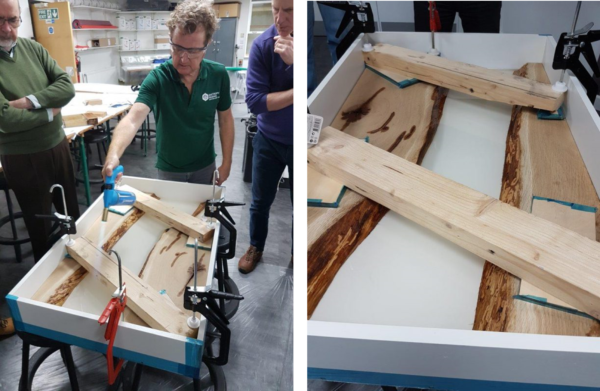 David Johnson, wessex resins and adhesives sales director working on a river table using entropy resins epoxy 
