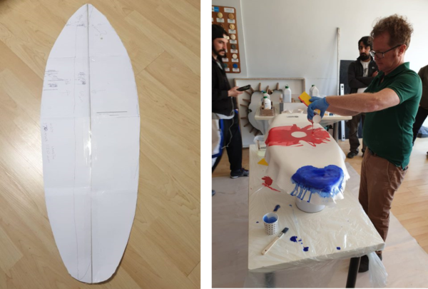 David Johnson working on making a surfboard